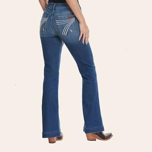 7 for All Mankind Women's Medium-Dark Wash Mid Rise Lightly Distressed Dojo Trouser Jeans