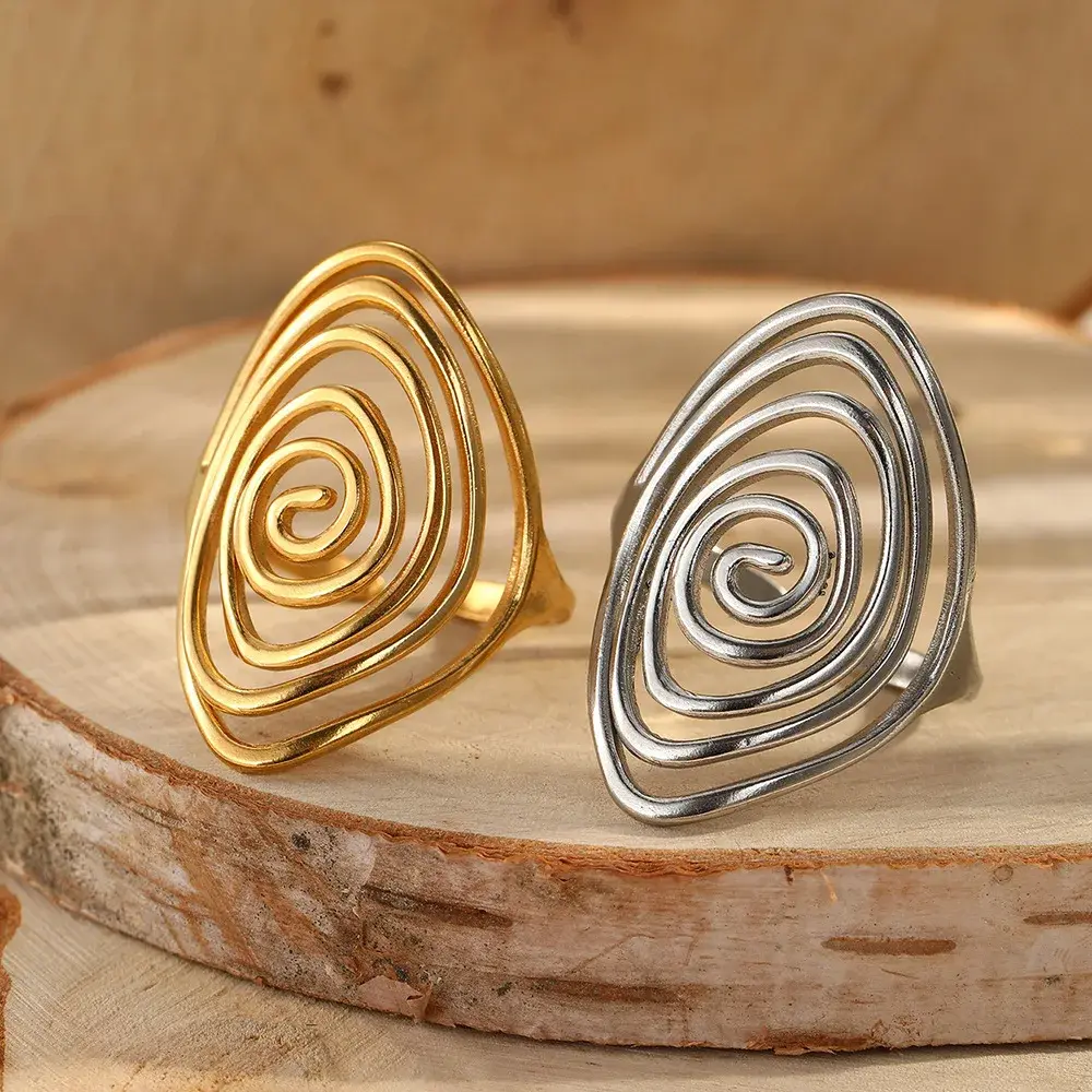 Retro Geometric Spiral Swirl Open Ring Stainless Steel Gold Colors Trendy Finger Rings Minimalist Jewelry Gift Wholesale