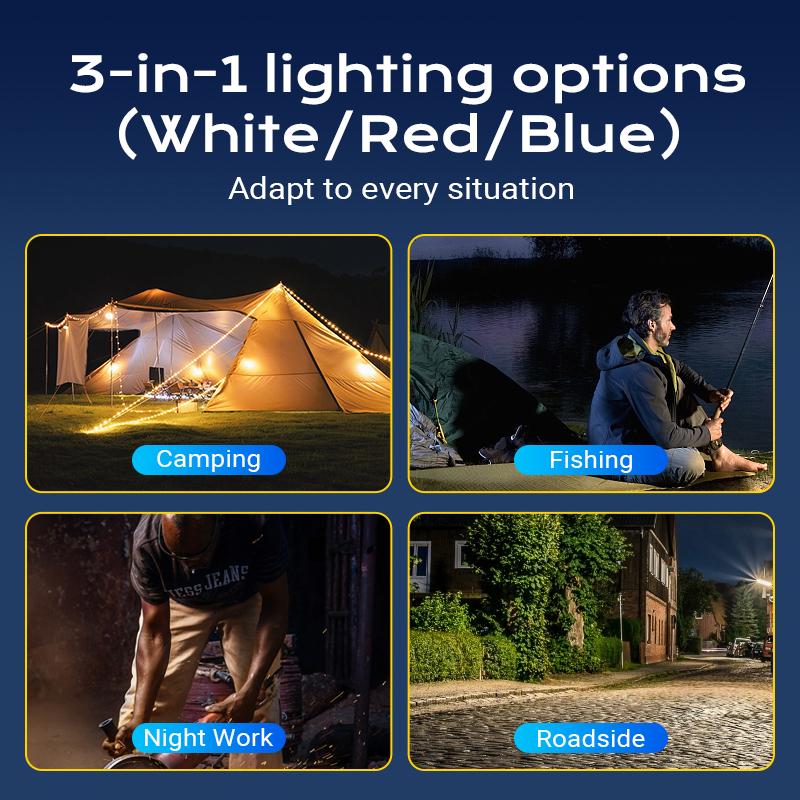 Solar Rechargeable LED Work Light, 288 Super Bright 5730 Beads Floodlight with USB & Type-C Charging, 5 Lighting Modes, Waterproof IP66 Portable Lamp for Camping, Fishing, Emergency & Outdoor Use