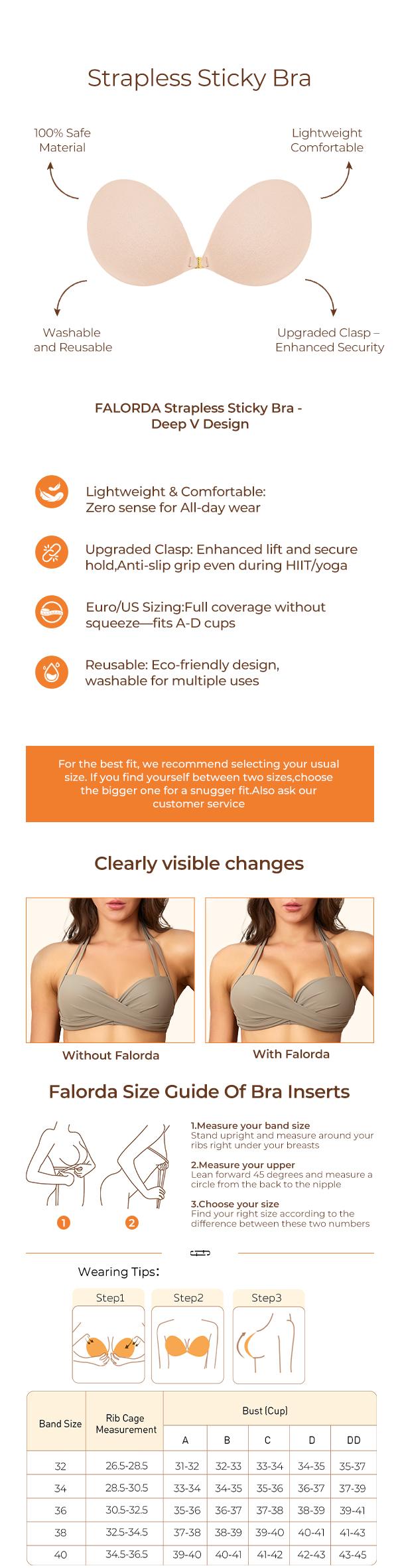 Falorda 2 Pairs Suede Fabric Adhesive Bra Strapless Sticky Push Up Invisible Bra for Women Size A-D Comfortable Breathable Skin-friendly Daily All-Matching Womenswear