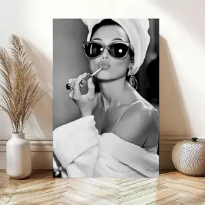 Audrey Hepburn Lipstick Wall Art Black And White Print Vintage Fashion Photo Old Hollywood Art Feminist Poster Fashion Wall DecorFor Room Decor Aesthetic Wall Decor For Bedroom Office Bar