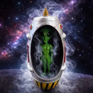 Alien Ship Backflow Incense Cone Burner with Green Alien Figure and Smoke Effect for Unique Aromatherapy