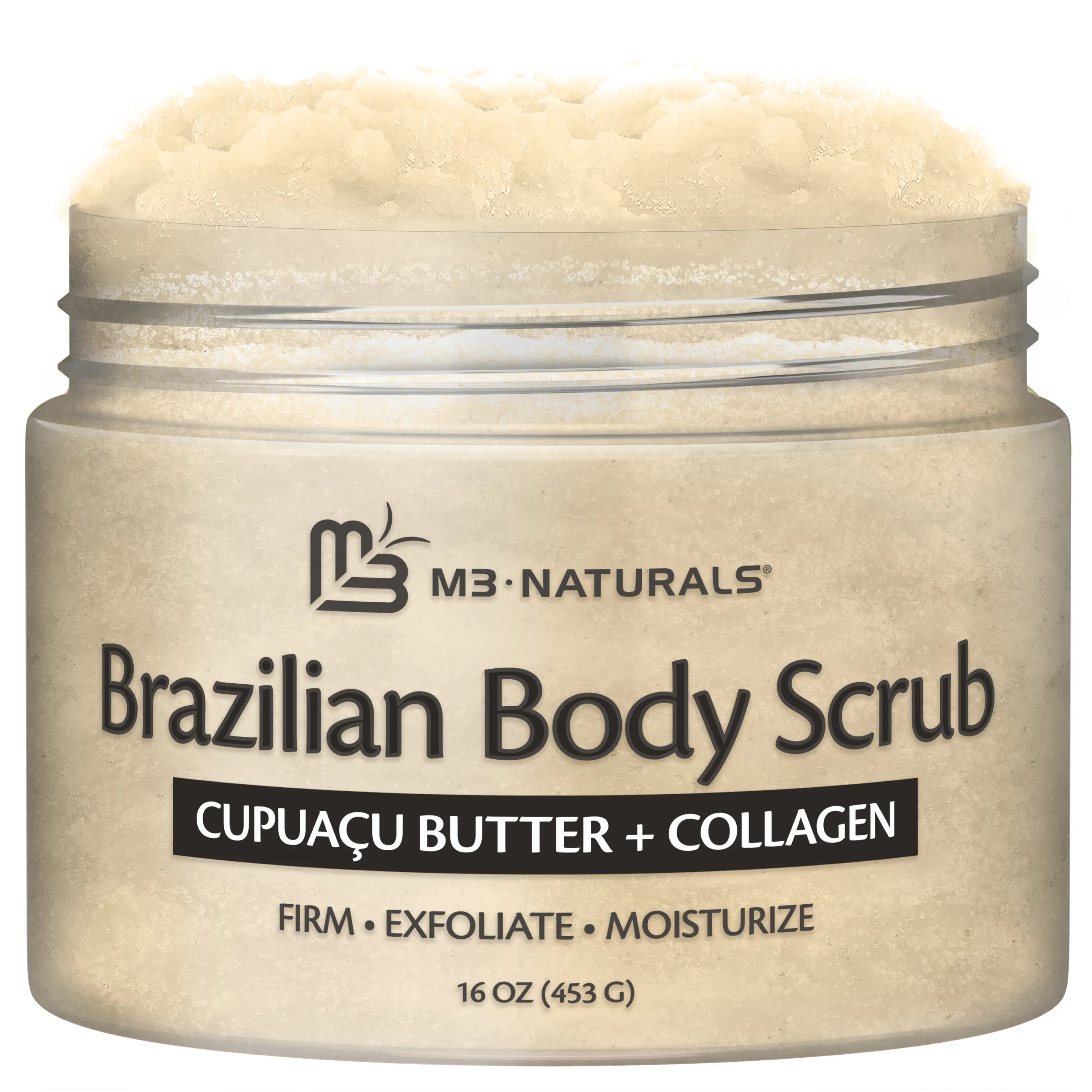 m3 naturals Brazilian Body Scrub with Cupuaçu Butter & Collagen - Creamy Hydrating Moisturizer & Polish for Firming Skin Care, Vegan, 16 oz Jar, Fresh And Clean