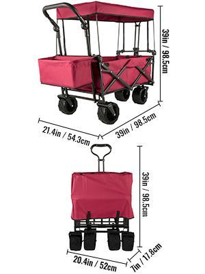 VEVOR Extra Large Collapsible Garden Cart with Removable Canopy, TikTokShopBlackFriday, Folding Wagon Utility Carts with Wheels and Rear Storage, Wagon Cart for Garden, Camping, Grocery Cart, Shopping Cart