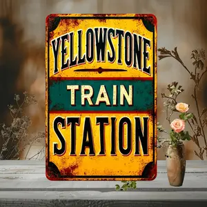 Yellowstone Train Station Vintage Metal Sign 8x12 Inch Rustic Waterproof Wall Art for Home Garage Bar Farmhouse Decor