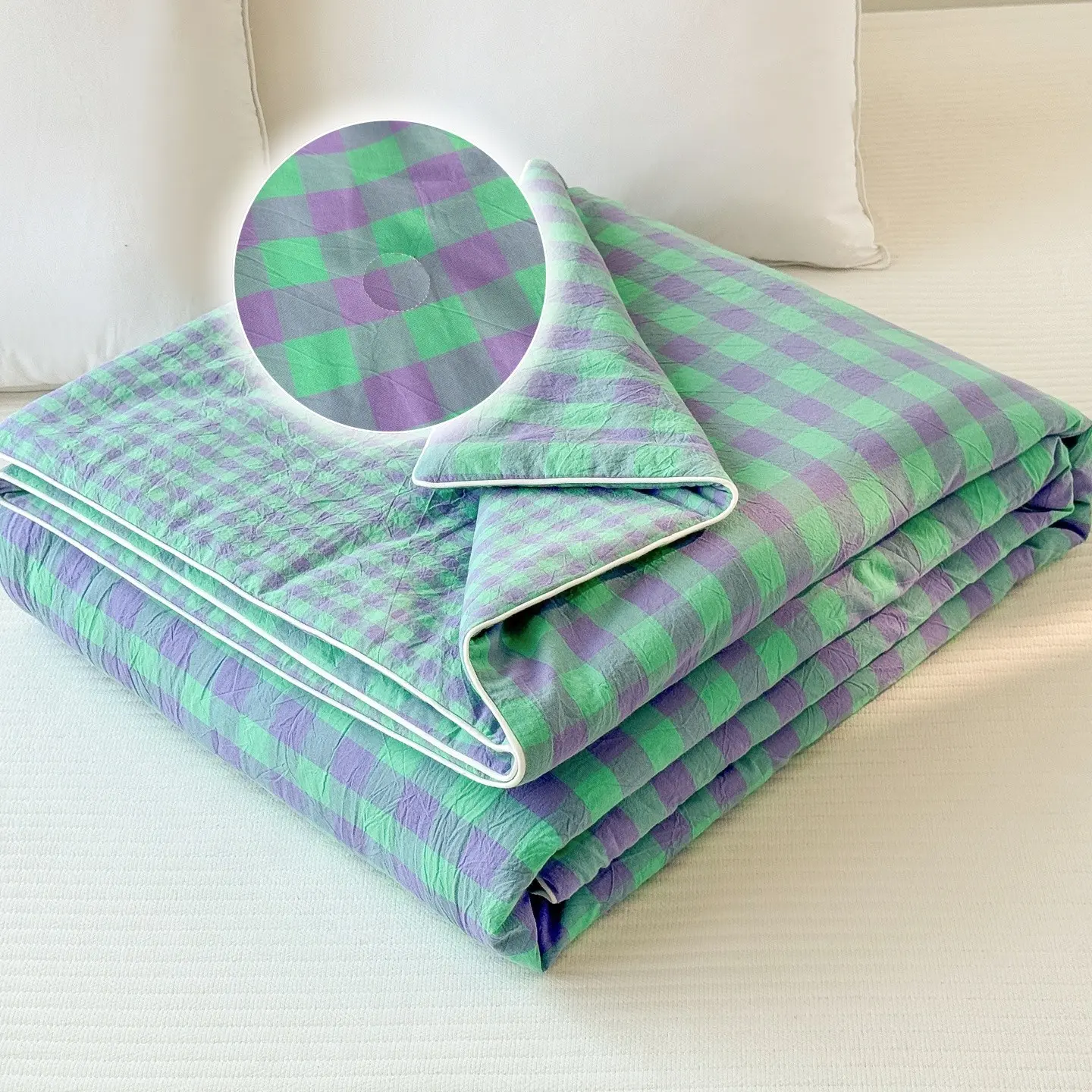Summer Quilt Grid Pattern Simple Design Air Conditioning Blanket Bed Cover Summer Lightweight Quilt Bedding Accessories, Comfortable and Breathable, Soft Quilts Bedspreads, Polyester Quilted Bedspreads, Cooling Breathable Bedding