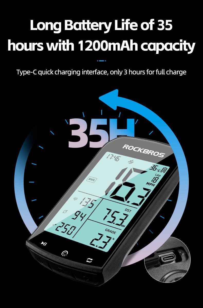 ROCKBROS Bike Computer Wireless Cycling Computers ANT+ Bluetooth Bicycle Computer Mini Speedometer Odometer Waterproof GPS/BDS/Galileo Position System