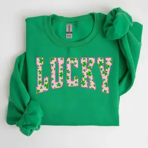 Lucky Clover Sweatshirt, Cute Green Shamrock Crewneck for St Patrick’s Day, Cozy Irish Holiday Pullover with Festive Style and Comfortable Casual Fit - AMBER