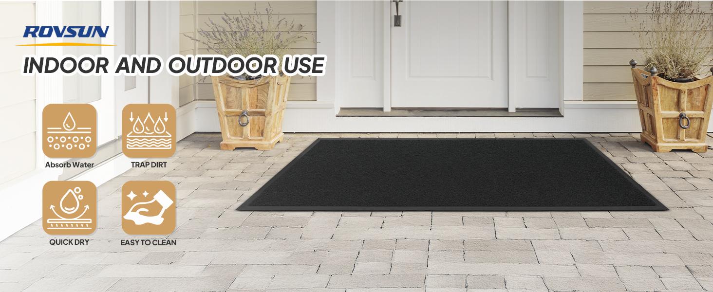 ROVSUN Front Door Mat Indoor Outdoor Entrance, Waterproof Heavy Duty Doormat, Stain and Fade Resistant, Low Profile, Easy Clean Welcome Floor Mats for Commercial Entry Patio Porch