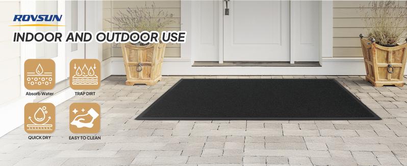 ROVSUN Front Door Mat Indoor Outdoor Entrance, Waterproof Heavy Duty Doormat, Stain and Fade Resistant, Low Profile, Easy Clean Welcome Floor Mats for Commercial Entry Patio Porch