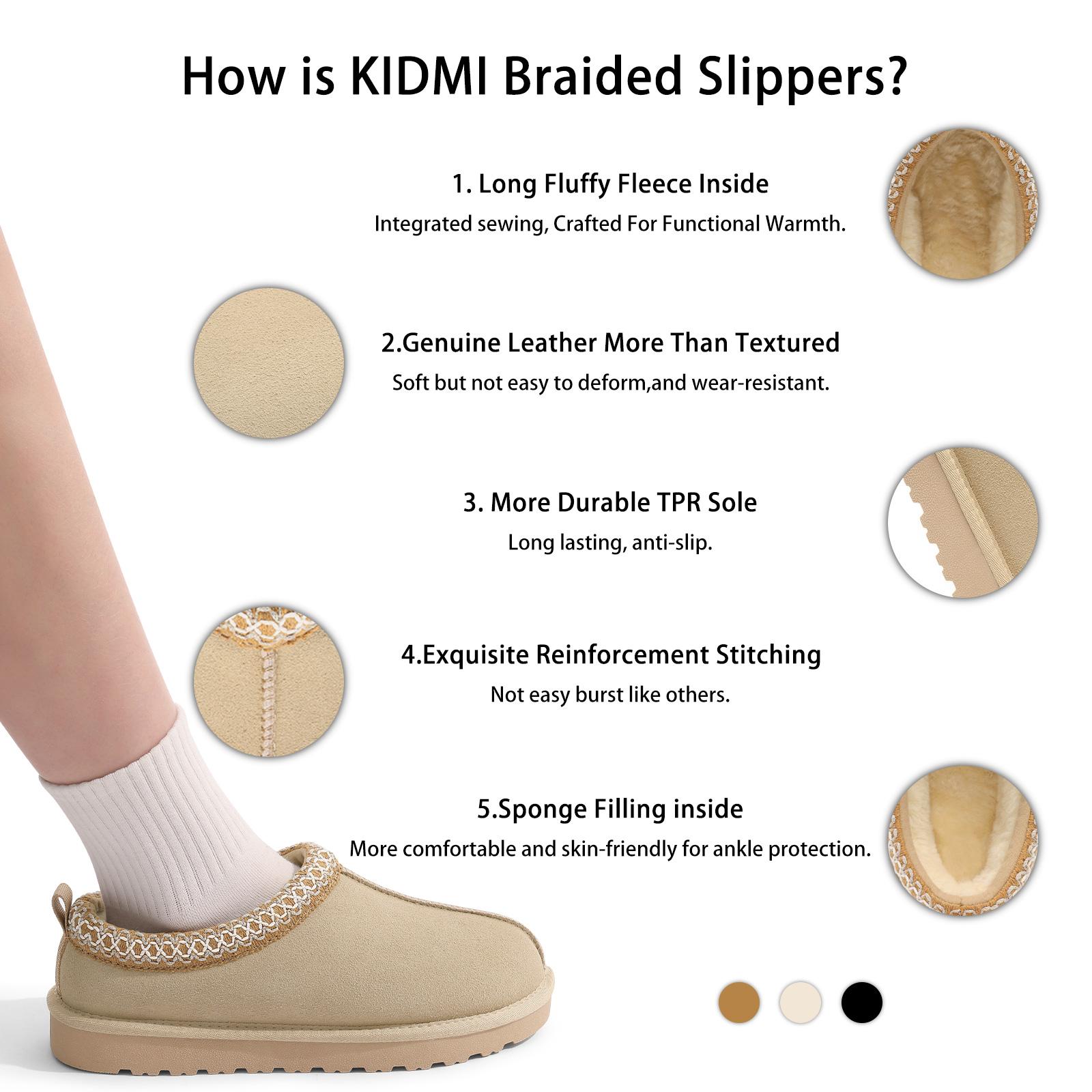 KIDMI Womens Suede Braided Slippers Mini Boots with Fluffy Fur Lining Short Ankle Boots for Autumn Winter Warm Casual Comfort Shoes Outdoor Waterproof House Shoes