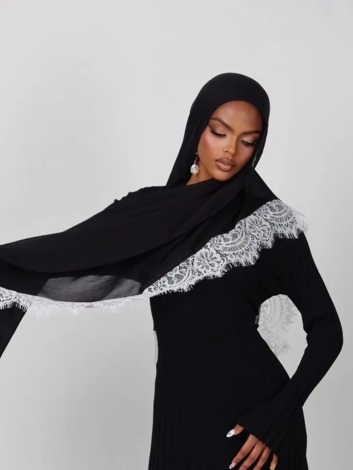 Long Lace Edge Women's Polyester Scarf, Outdoor Breathable Headscarf Shawl, Daily Wear Fashion Accessory, Birthday Gift