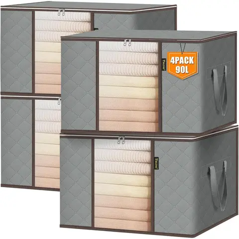 2/3/4/6/8 Pack Clothes Storage Bags - 24 Gallon Heavy Duty Storage Containers with Reinforced Handles & Locking Zippers | Space-Saving Solution for Blankets, Comforters, Pillows & Seasonal Clothing
