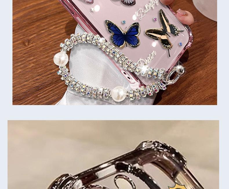 Five Butterflies Pattern Women's Phone Case for iPhone 11/12/13/14/15/16/17 Pro Max, Pink Chrome Alloy Frame Reinforced Corner Protection Protective Phone Cover