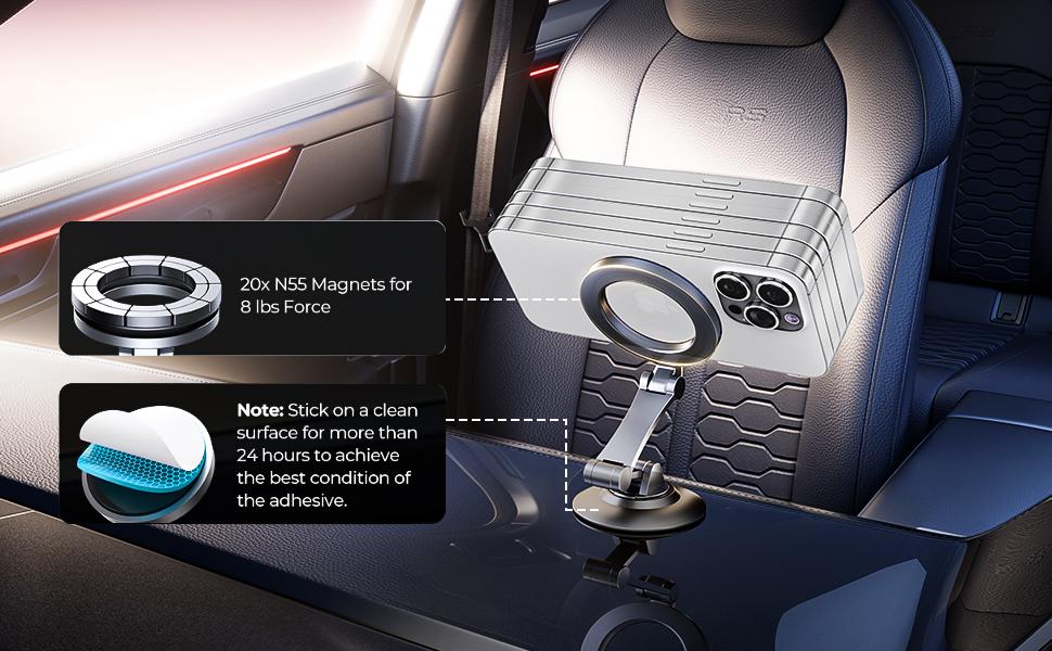 Magnetic Car Phone Mount, Magnetic Ring for All for iPhone / Android Modle, 360° Rotatable Cellphone Holder Stand for Car, Truck, SUV Smartphone