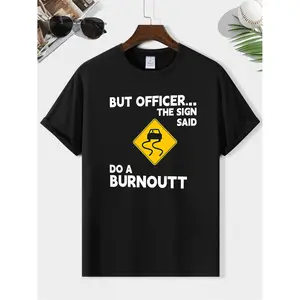 Warning Sign Letter Print T Shirt For Men Casual Comfortable Round Neck Short Sleeve Summer Fashion Black