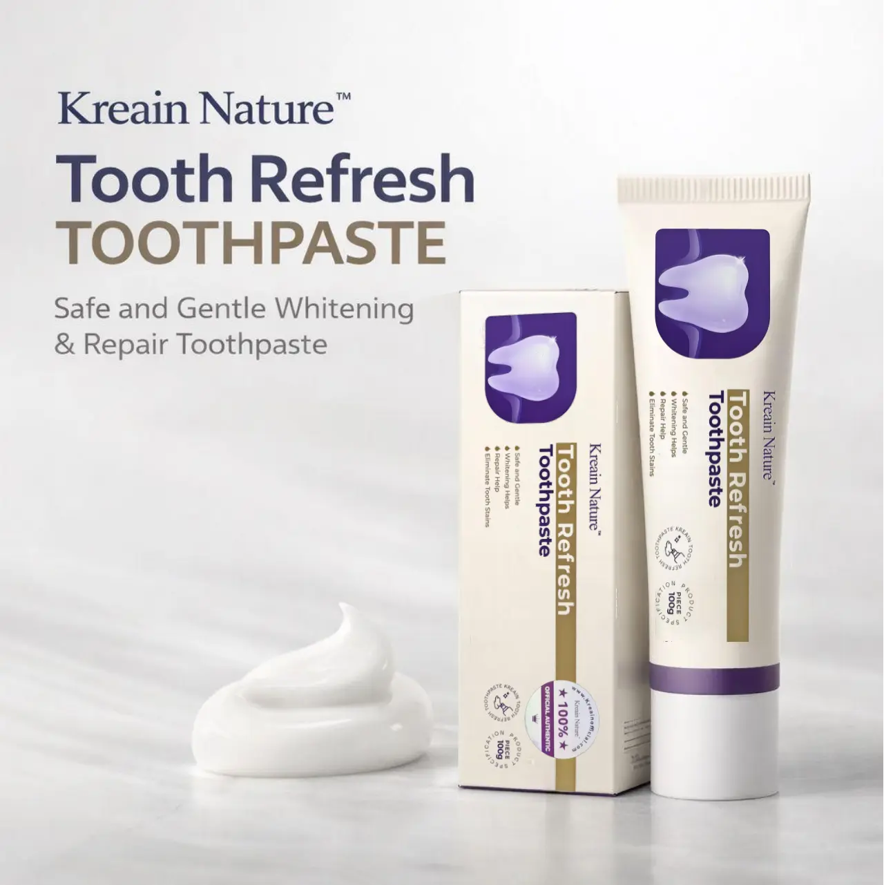 Kreain Nature Oral Brightening Toothpaste with Natural Ingredients for Whitening & Minty Fresh Breath - Gentle Non-Toxic Gum Health Support, 100g, Non Toxic Toothpaste