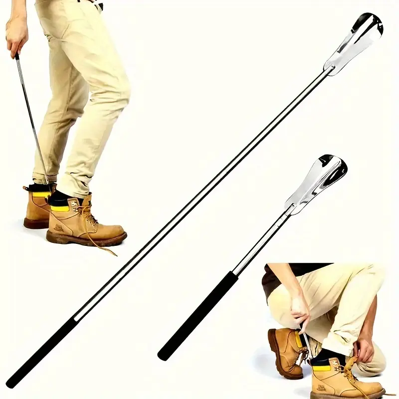 25.6in Flexible Stainless Steel Shoehorn with Non-Slip Handle - Perfect for Elders and Those with Limited Mobility - Retractable and Extendable Shoe Spoon for Easy Shoe Access - Adjustable and Practical Shoe Lifter - Shoe Assist