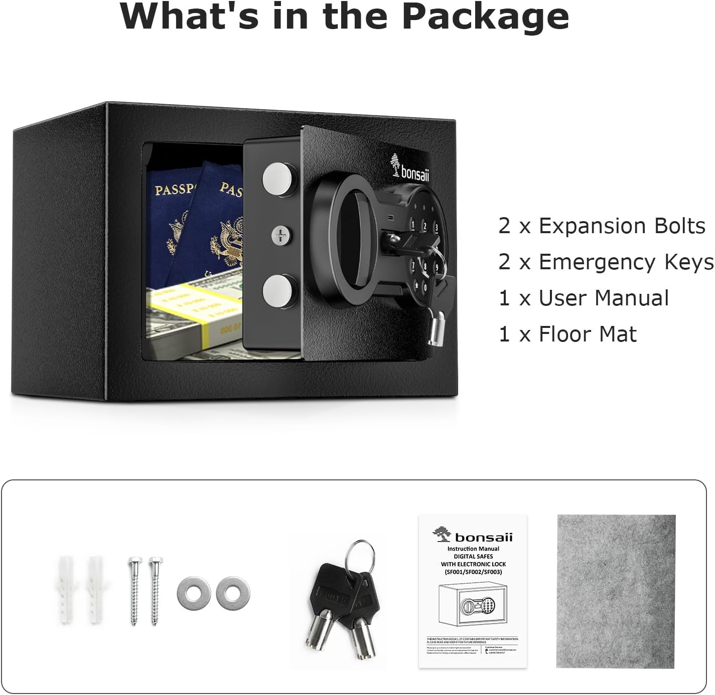 Bonsaii 0.C6ubic Feet Small Safe Box for Money with Electronic Keypad Steel Construction Hidden Safe with Key Mini Safe for Home Office Hotel Durable SPHC Steel