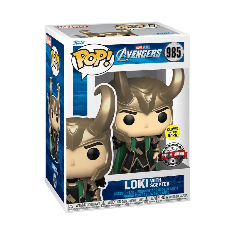 Funko Pop! Marvel - Loki with Scepter (Glow) #985 Exclusive (Sticker may vary) Collectible Pop Vinyl Figure