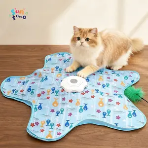 Interactive Cat Toy, Moving Concealed Feathers,Real Mouse Squeaky,Touch Activated Cat Kitten Toy Exercise Toys for Multi Cat Household Indoor Cats