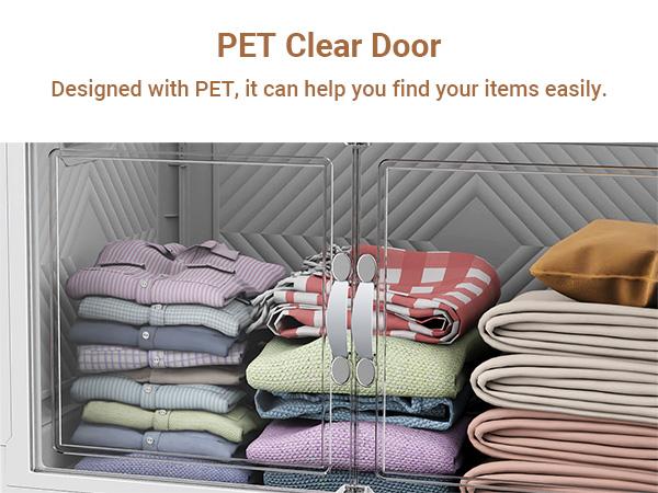 Broview V20 300QT/400QT/640QT Extra Large Stackable Storage Bins, Clear Plastic Closet Organizer Cabinet with Lid and Wheels, Collapsible Latch Boxes Folding Drawer with Door for Home Kitchen Room Organization