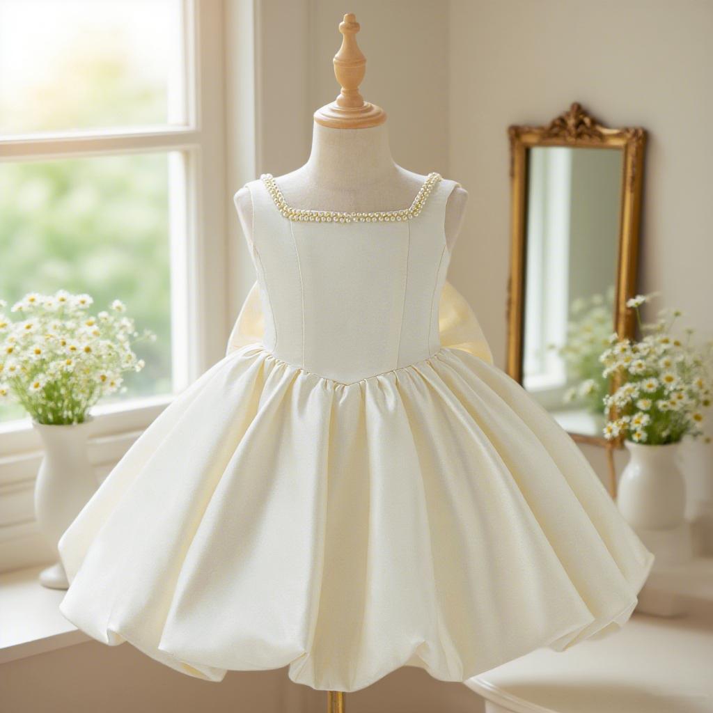 6030 Girls beautiful flower bud fashionable and popular dress Barbie pink popular dress skirt high-end elegant design pearl decoration