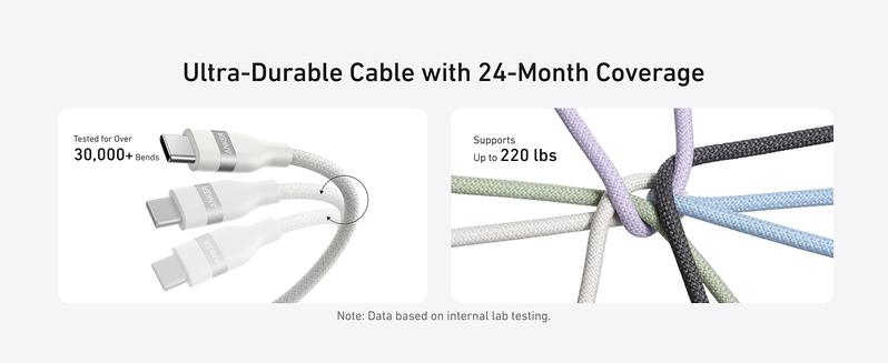 Anker Nano USB-C Cable, 240W Multi-Color Flexible Braided Cord, For iPhone 16 Series, MacBook Pro, iPad Pro, Galaxy S24, and More