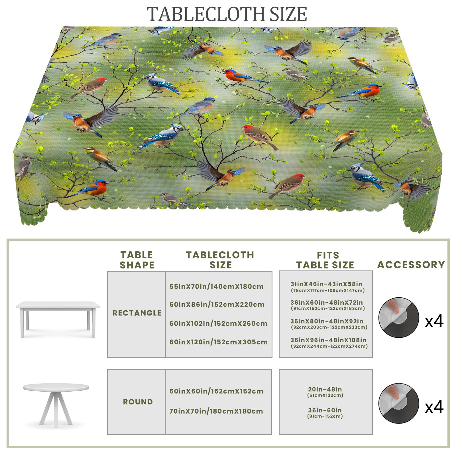 XEXSIN Colorful hummingbird tablecloth, Green round/rectangular polyester tablecloth, small fresh garden style, suitable for kitchen dining tables, spring outdoor parties and camping, suitable for holiday dining and parties, farmhouse style decor