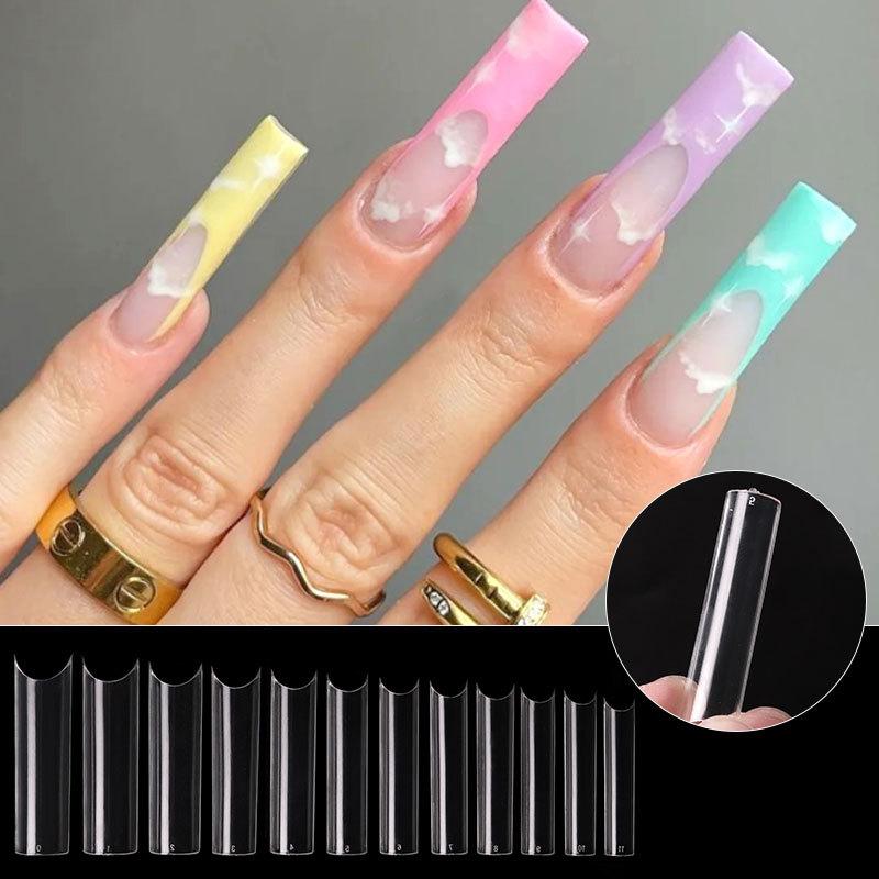 240pcs Transparent Extra Long Nail Tips Half Cap C Curve 12 Size Fake Nails Cone Square with Box, Suitable for Home DIY, Nail Tip, Soft Gel Nail Tip, Nail Gel Color Jelly, Clear Jelly, Press On Nails For Women, Fake Nail, Nail Tips/nails