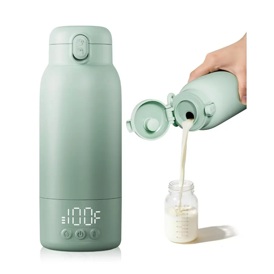 Portable BPA-Free Baby Bottle Warmer - Milk Warmer for Travel, Travel Size, 17oz Large Capacity, Fast Heating, Rechargeable Batteries, Long Battery Life, Keep Warm Function for Toddler Feeding Cups, Camping Essentials, Bottle Warmer On The Go