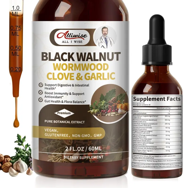 ALLIWISE Parasite Cleanse Tincture/Extract-Wormwood, Black Walnut Hull, Clove, Best Quality,60ml