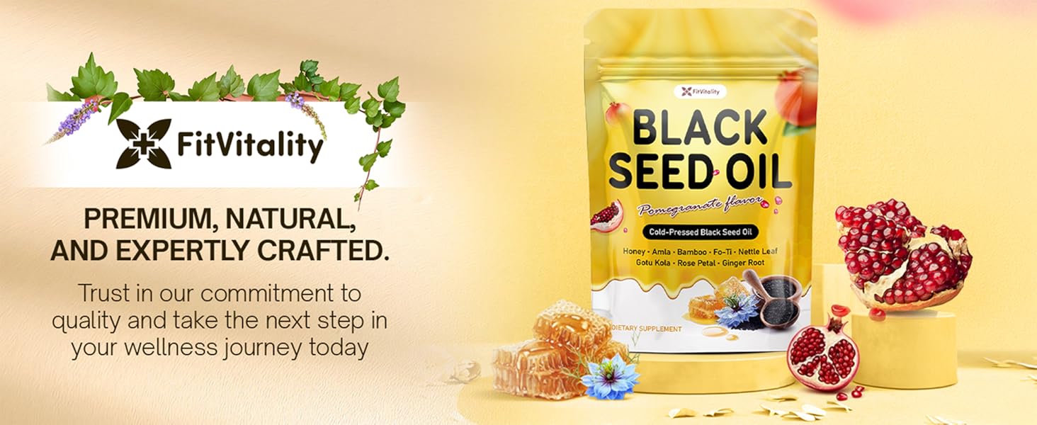 90 Black Seed Oil Gummies | 500mg Cold-Pressed Black Seed Oil, Amla, Bamboo, Fo-Ti, Nettle Leaf, Gotu Kola Extract | Vegan, Non-GMO Gummies | Hair, Skin & Nail Nourishment | Pomegranate Flavor