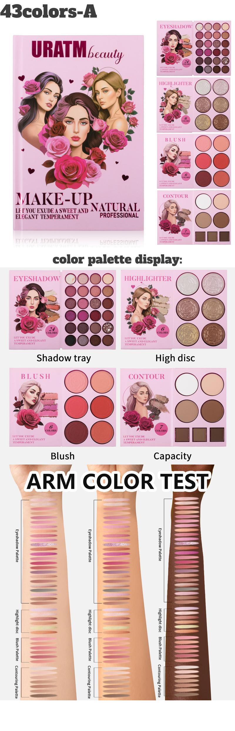 4-Layer Foldable Book-Style Makeup Palette, 43 Pro Shades Contour, Highlight & Eyeshadow, All Skin Tones & Makeup Set Cosmetic, Long-Lasting Gift Set