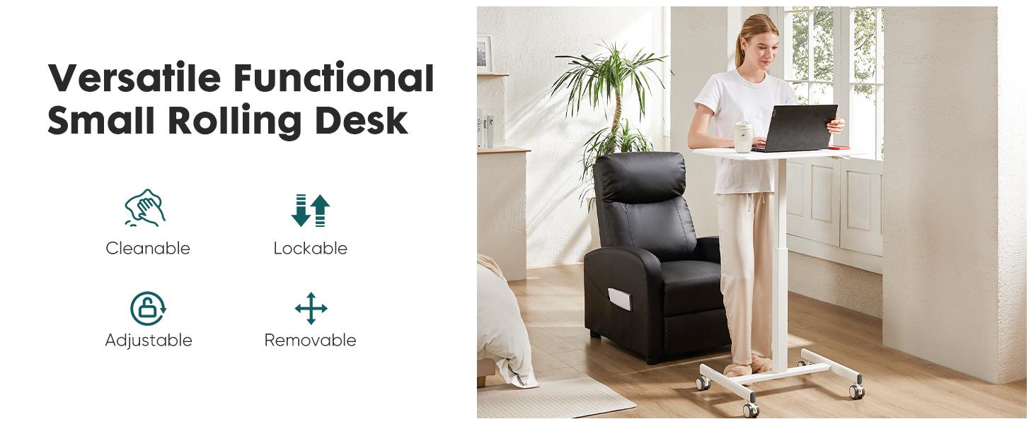 Furniture Indoor Furniture Tables & Desks Adjustable Height Mobile Small Standing Desk with Lockable Wheels, Portable Rolling Design