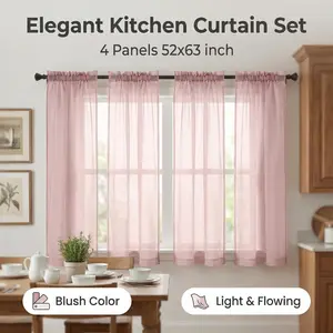 Summer Vibes, 52x63 Inch 4pcs Sheer Curtains for Living Room Bedroom Kitchen Linen Sheer Curtains, Grommet Luxury Black Out Curtains for Windows Apartment FT2522