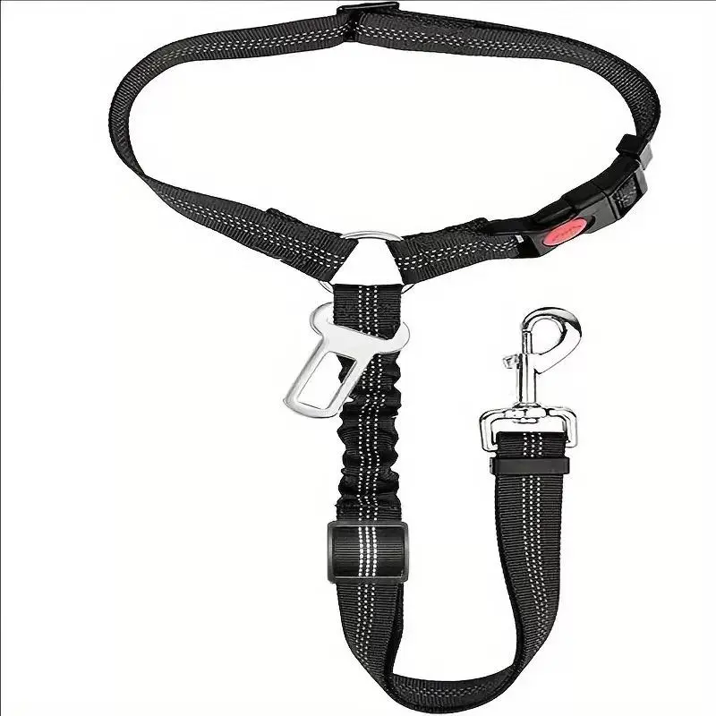 Bungee Dog Car Seat Belt - Adjustable Pet Safety Leash, Durable Reflective Harness with Nylon Webbing, High-Density Nylon Resists Wear, Lockable Buckle Stops Escapes, Reflective Night See Heavy-Duty Restraint, Car Interior Accessory (Safety First Design)