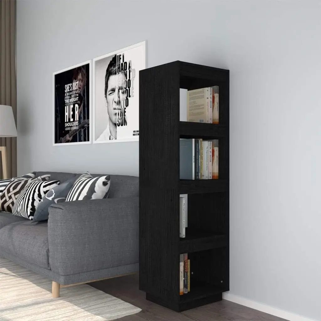 Book Cabinet/Room Divider Black 15.7"x13.8"x53.1" Solid Wood Pine