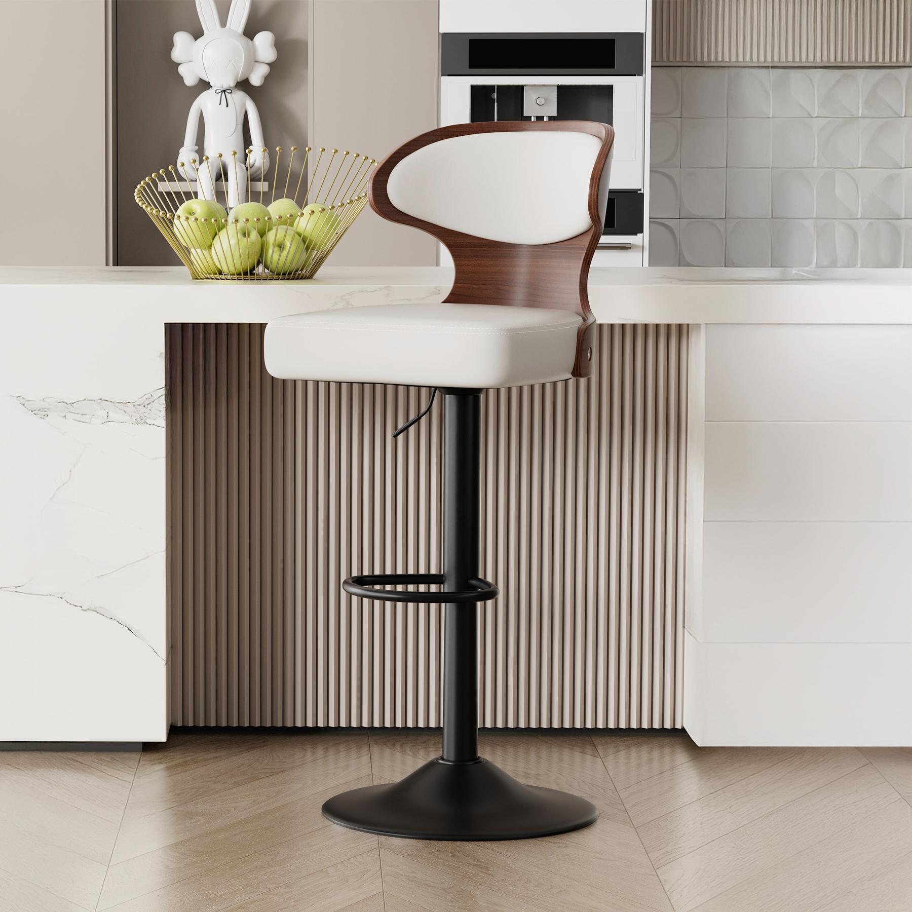 Bar Stools Set of 2 Seat Adjustable Height 24.5-33.5IN - Bentwood Swivel Barstools with Back & Footrest - PU Leather Upholstered Bar Chair for Bar, Kitchen, Dining Room