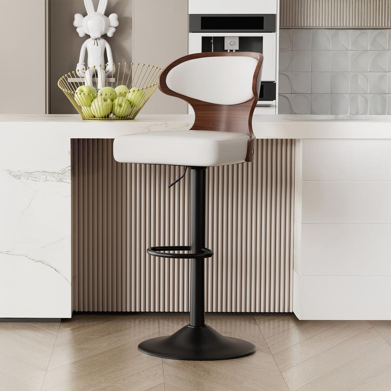 Bar Stools Set of 2 Seat Adjustable Height 24.5-33.5IN - Bentwood Swivel Barstools with Back & Footrest - PU Leather Upholstered Bar Chair for Bar, Kitchen, Dining Room Bar Stools Set of 2 Seat Adjustable Height 24.5-33.5IN - Bentwood Swivel Barstools with Back & Footrest - PU Leather Upholstered Bar Chair for Bar, Kitchen, Dining Room