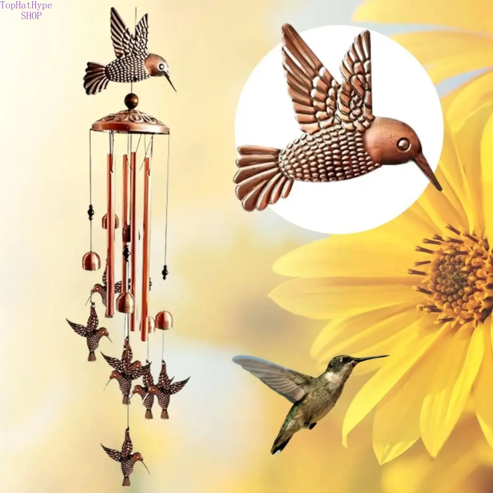 Outdoor Hummingbird Wind Chimes – Aluminum Bird Windchimes with Melodic Clear Sound, Decorative Festival Hanging Ornaments, Perfect for Home Patio, Yard & Garden Decor, Heartfelt Memorial & Sympathy Gift for Loved Ones