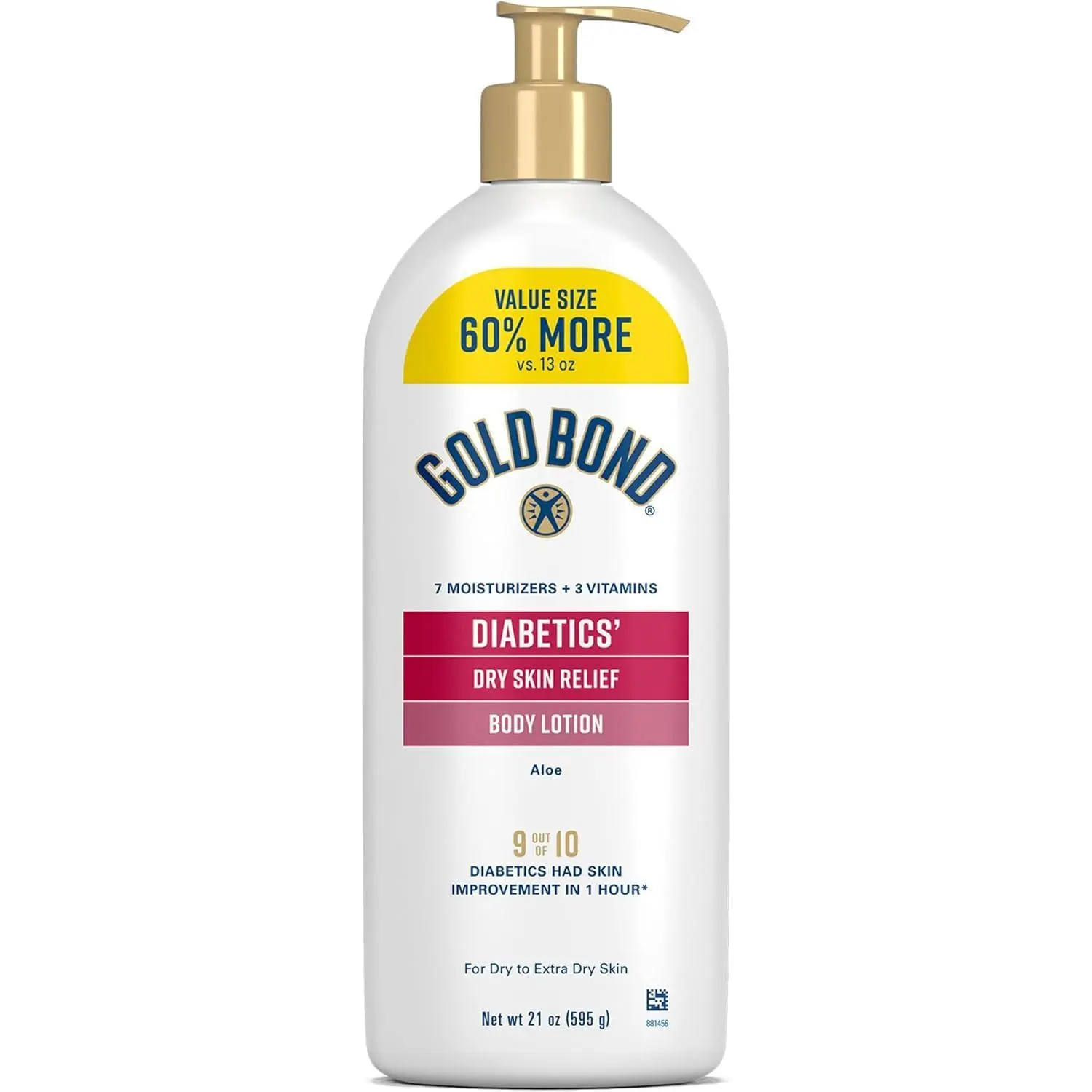 Diabetic Skin Relief Body Lotion with Vitamin E & Aloe, Moisturizing 1-hr Skin Relief Formula, Hypoallergenic & Fragrance-Free, 21 oz (Pack of 1)