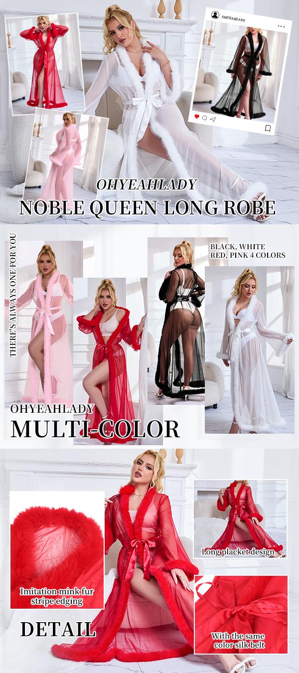 Women Long Kimono Robe Plus Size Mesh Fur Robe Lingerie Feather Bridal Robe Women Long Kimono Robe Plus Size Mesh Fur Robe Lingerie Feather Bridal Robe