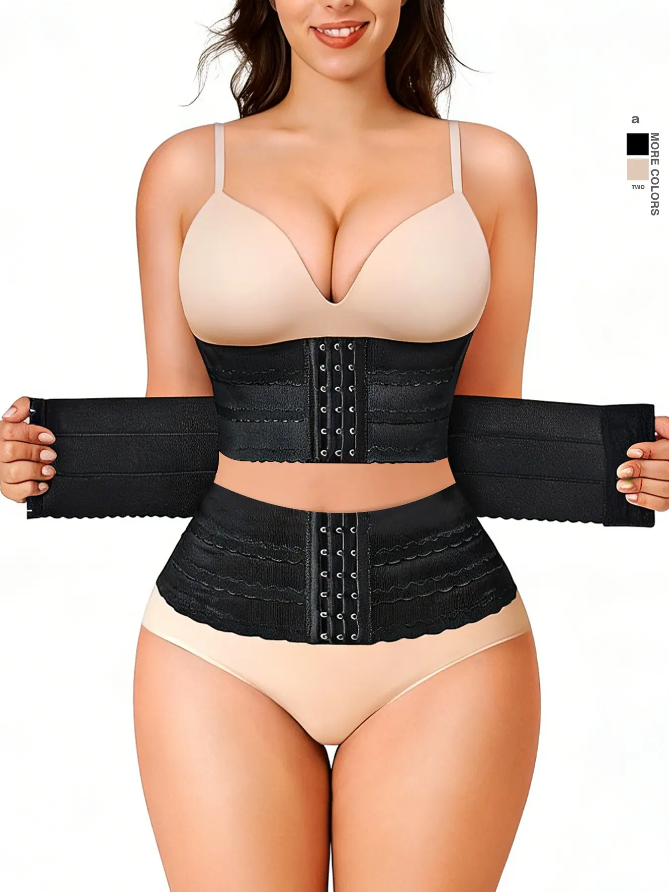 Women's Solid 3-Row Hook & Eye Fit Waist Trainer, High Stretch Tummy Control Corset Waist Shaper for Daily Wear, Women Shapewear Underwear Clothes