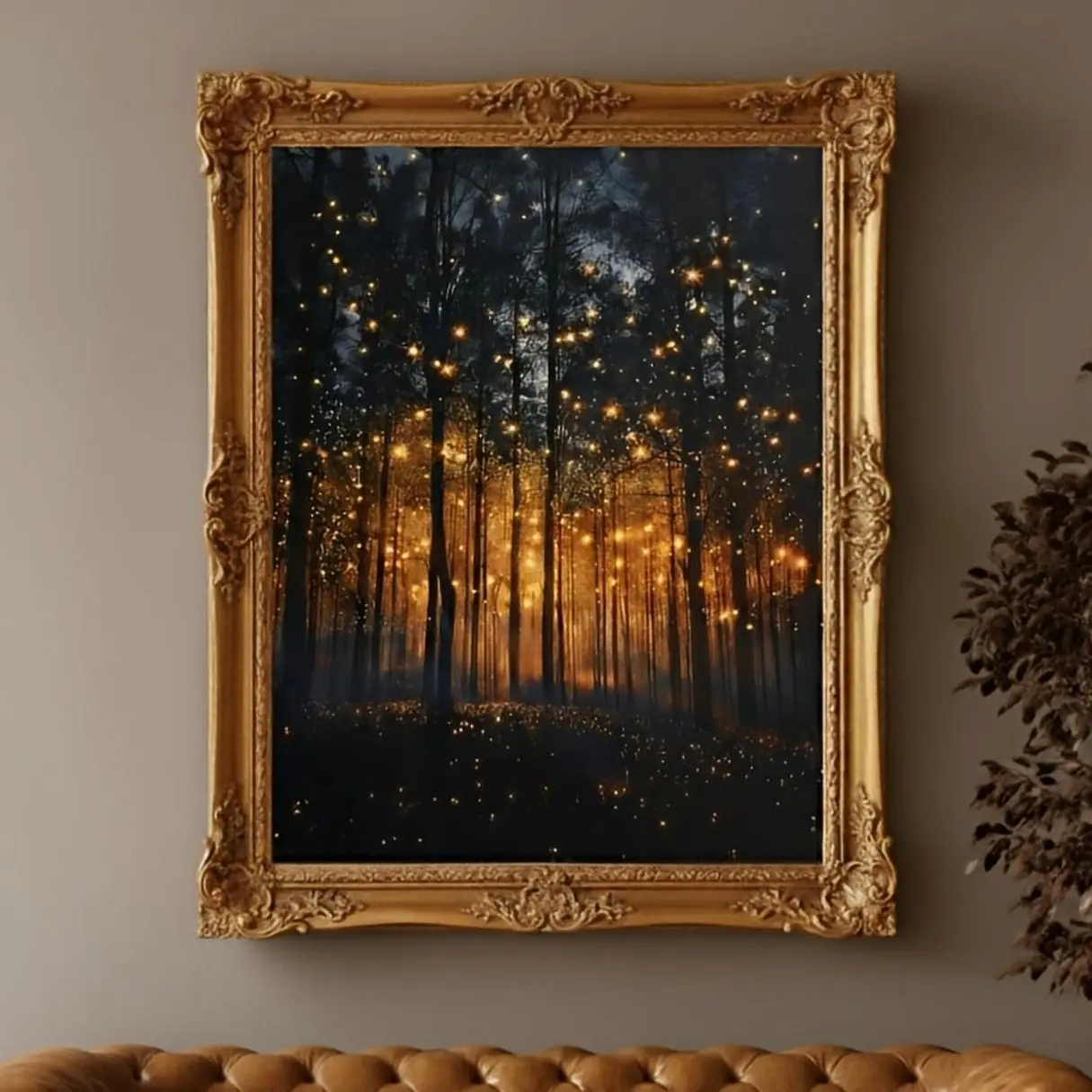 Enchanted Forest Firefly Art Print - Botanical Wall Art, Landscape Canvas Decoration, Artful Nature Fireflies Decor 3