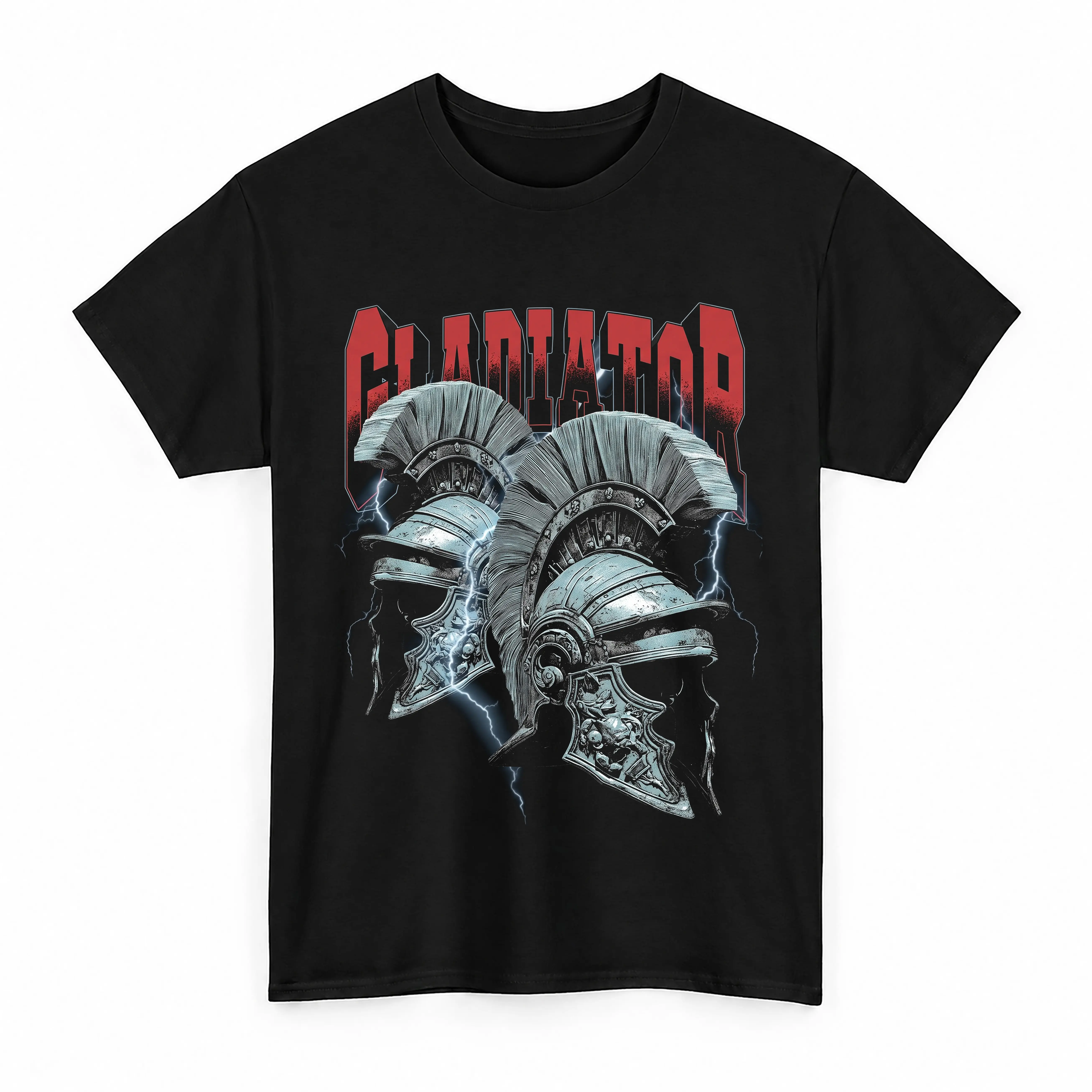 Gladiator Roman Helmets Graphic T-Shirt Lightning Storm Warrior Graphic Tee Vintage Dark Aesthetic T-Shirt