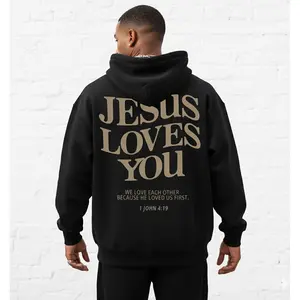 Men's Jesus Loves You Slogan Graphic Hoodie - Cotton Blend Long Sleeve Pullover Regular Fit |   Soft & Breathable Fabric, Durable Print, Everyday Comfort, Machine Washable, urban streetwear city outdoor