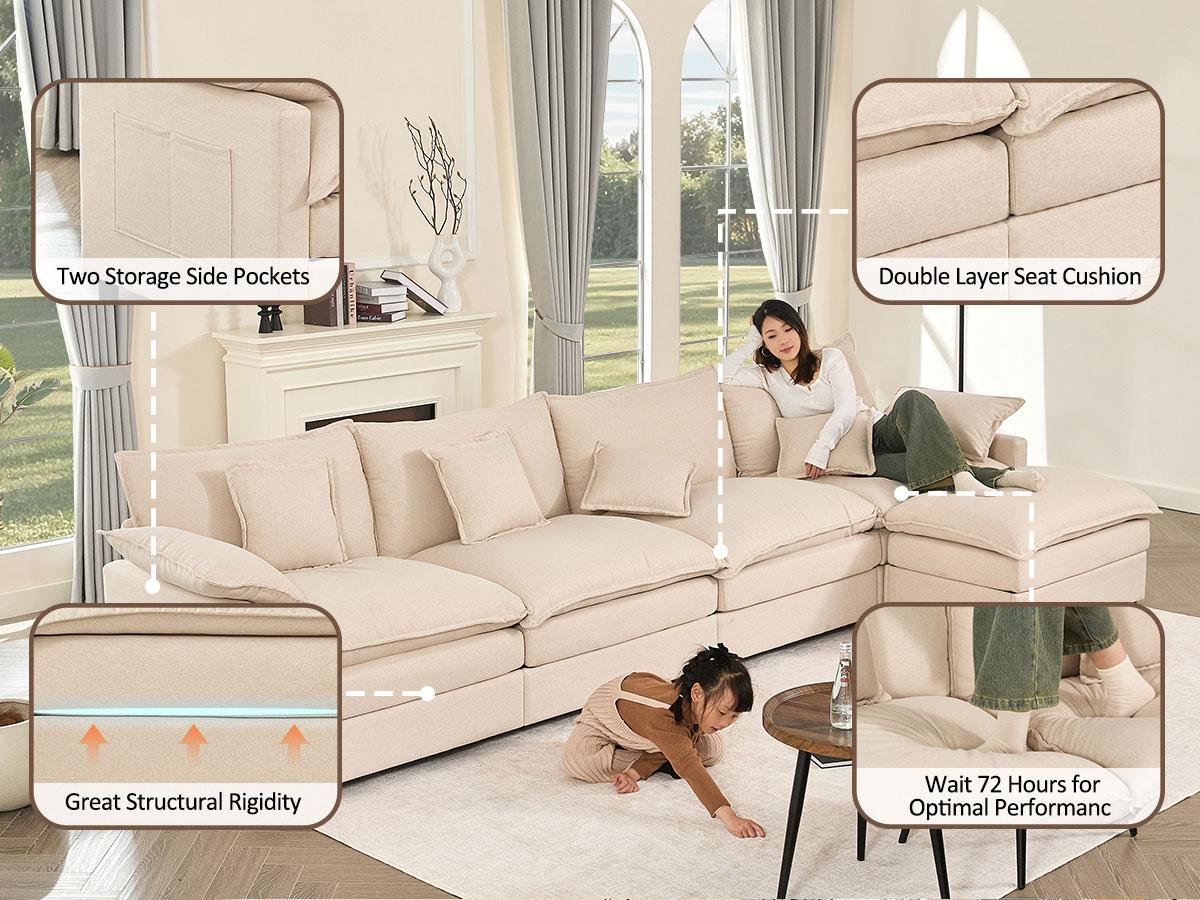 【3 Packages Shipping】GOSUHI 142.5" U-Shaped Modular Sectional Sofa - Comfy Cloud 4-Seater with Movable Ottoman, Deep Seat Chenille Couch for Living Room, Slate Color ,Comfort & Stylish Design