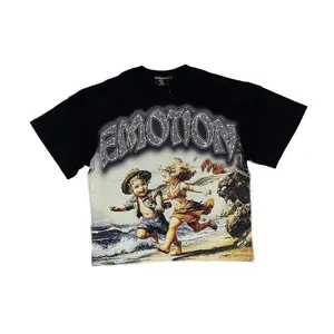 Mixed Emotion Black “Seaside” NoRhinestone Tee – Vintage Oversized Streetwear T-Shirt, Heavy Cotton Unisex Graphic Top 2026