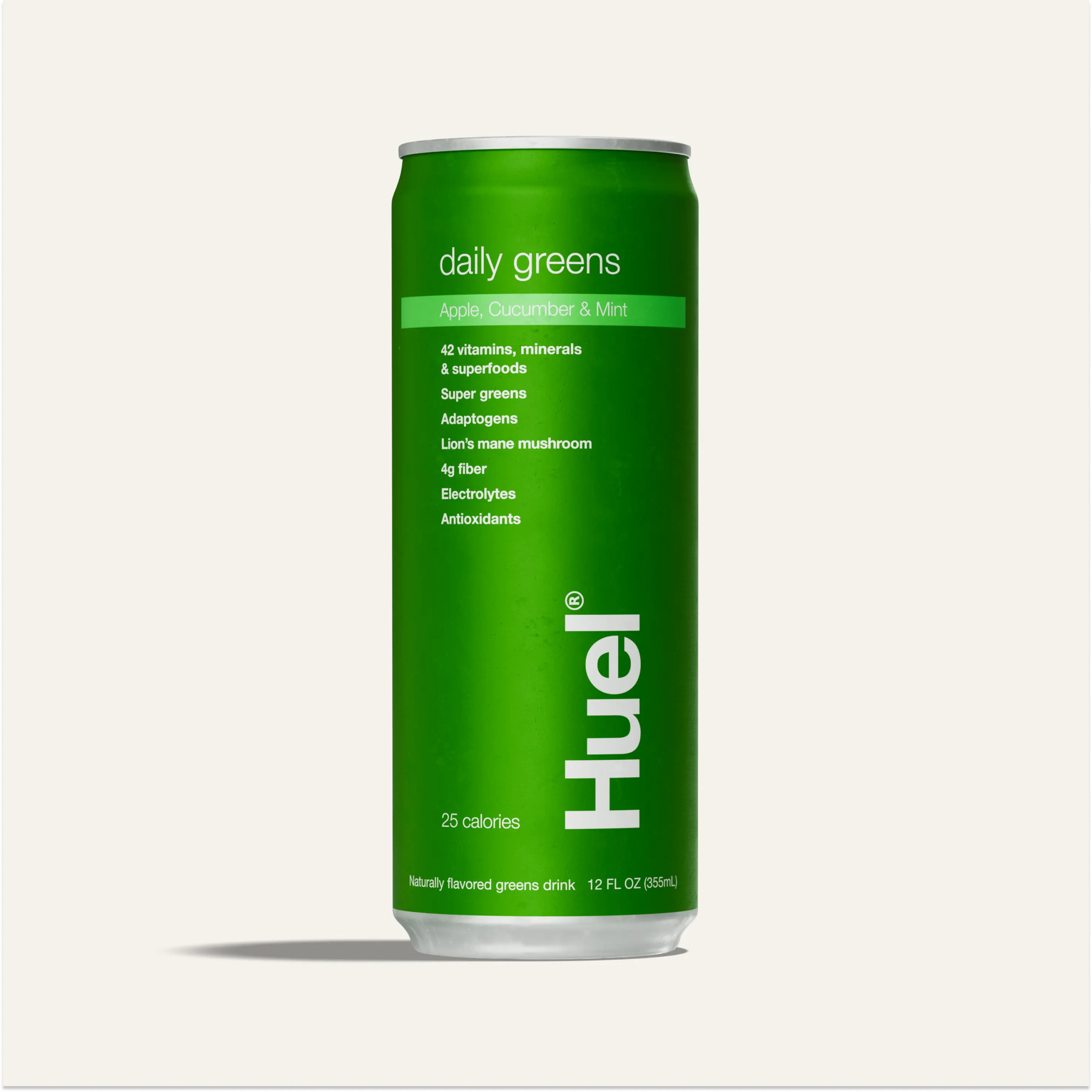 Daily Greens Ready-to-Drink | Sparkling Supergreens Drink | 42 Vitamins & Adaptogens | 4g Fiber | Gut Health, Energy & Immunity | Low Sugar, 25 Calories | Single Can